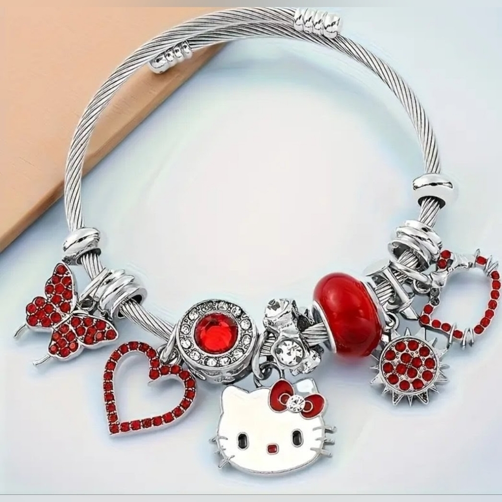 Hello Kitty Red and Silver Charm Bracelet